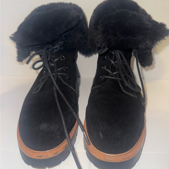 ASOS BLACK SUEDE WINTER BOOTS BLACK FAUX FUR WOMEN'S SIZE 6 - Picture 1 of 6